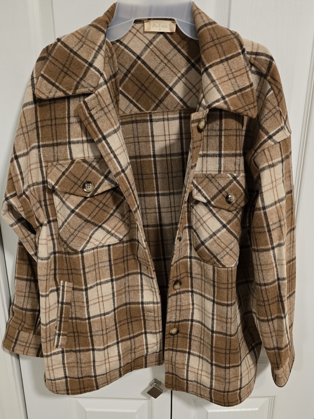 Altar'd State Tan & Cream Plaid Utility Shacket